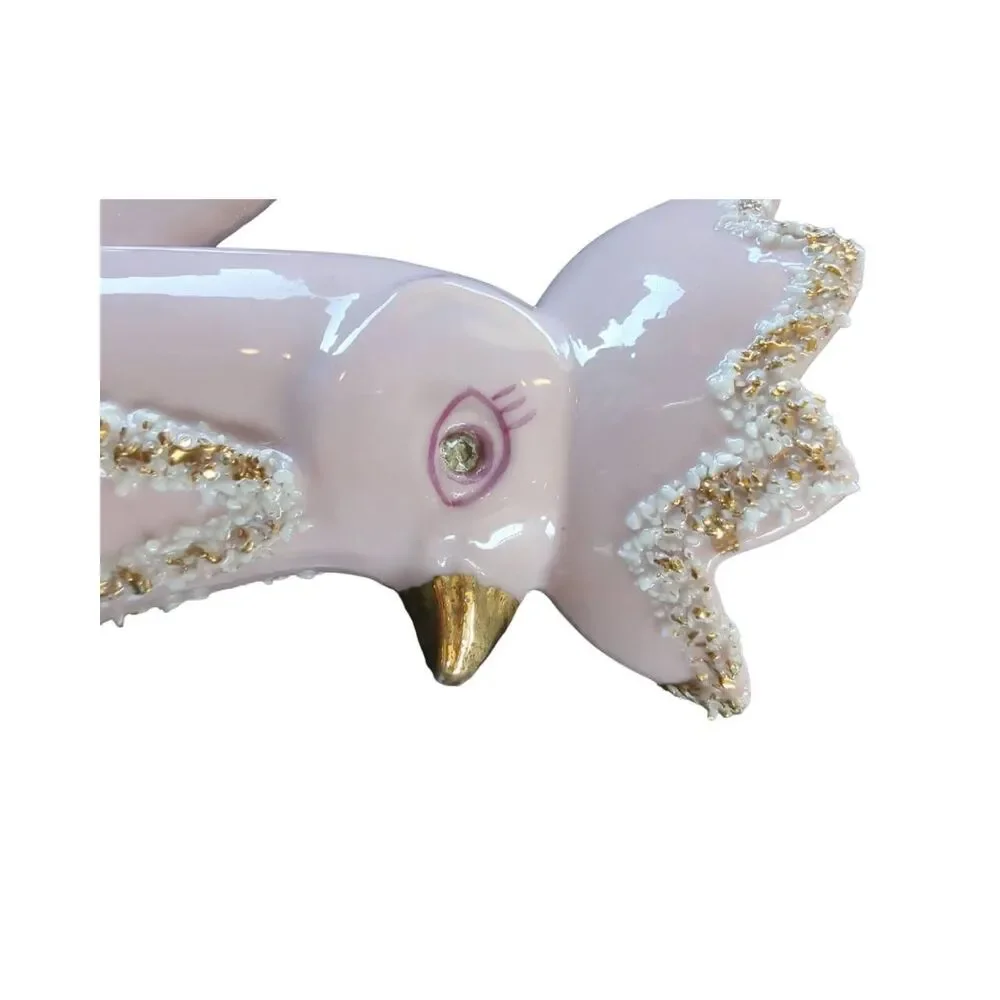 Vintage 1950's Hand Painted Rooster Decorative Vase Light Lavender Sparkle MCM